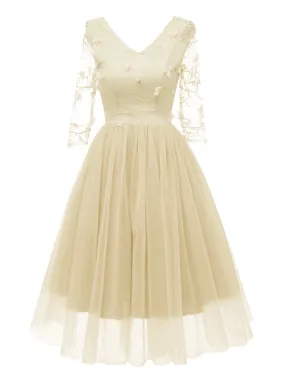 1950s Mesh Embroidery Bridesmaid Dress