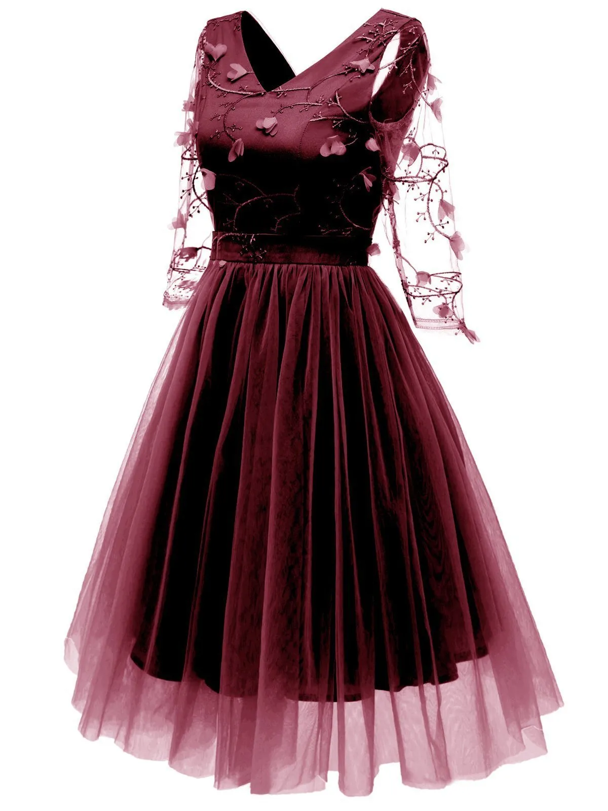 1950s Mesh Embroidery Bridesmaid Dress