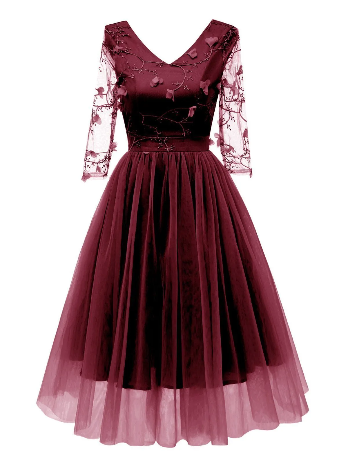 1950s Mesh Embroidery Bridesmaid Dress