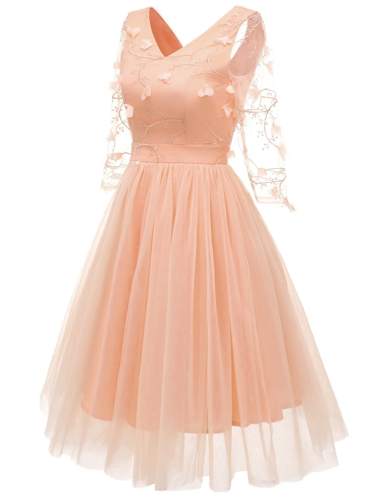 1950s Mesh Embroidery Bridesmaid Dress