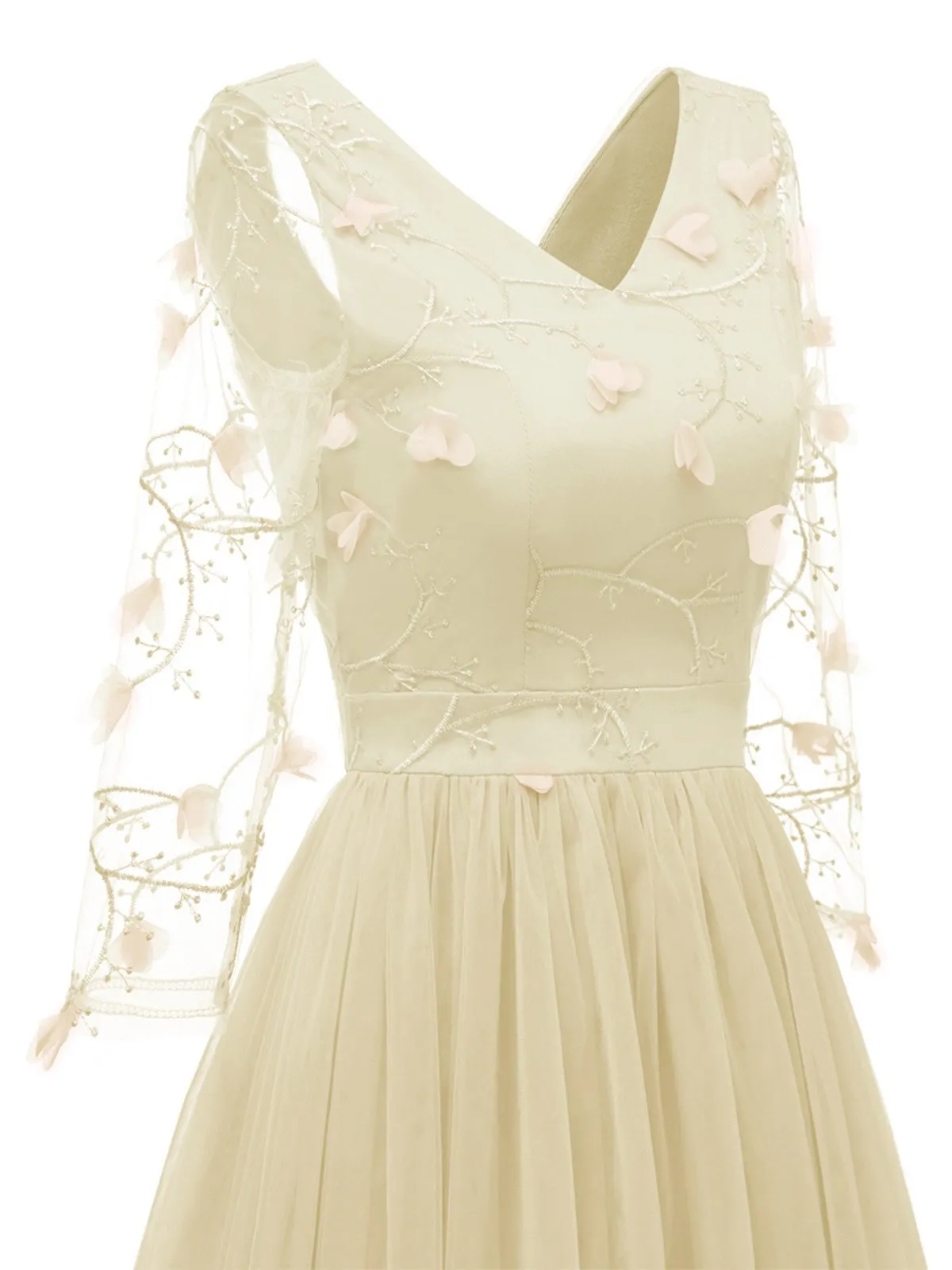 1950s Mesh Embroidery Bridesmaid Dress