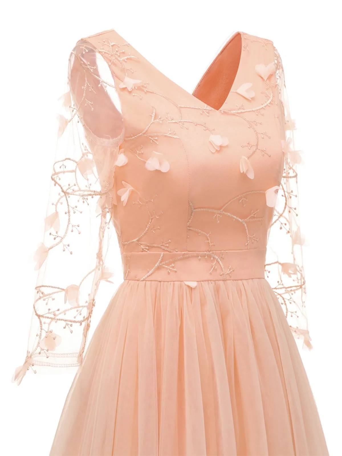 1950s Mesh Embroidery Bridesmaid Dress