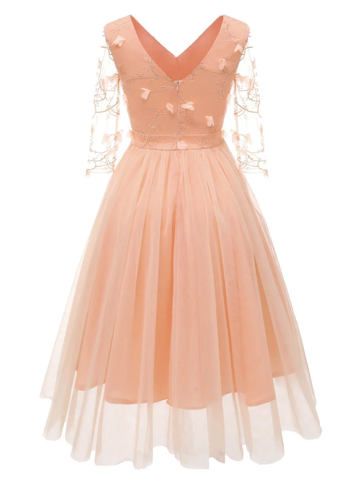 1950s Mesh Embroidery Bridesmaid Dress