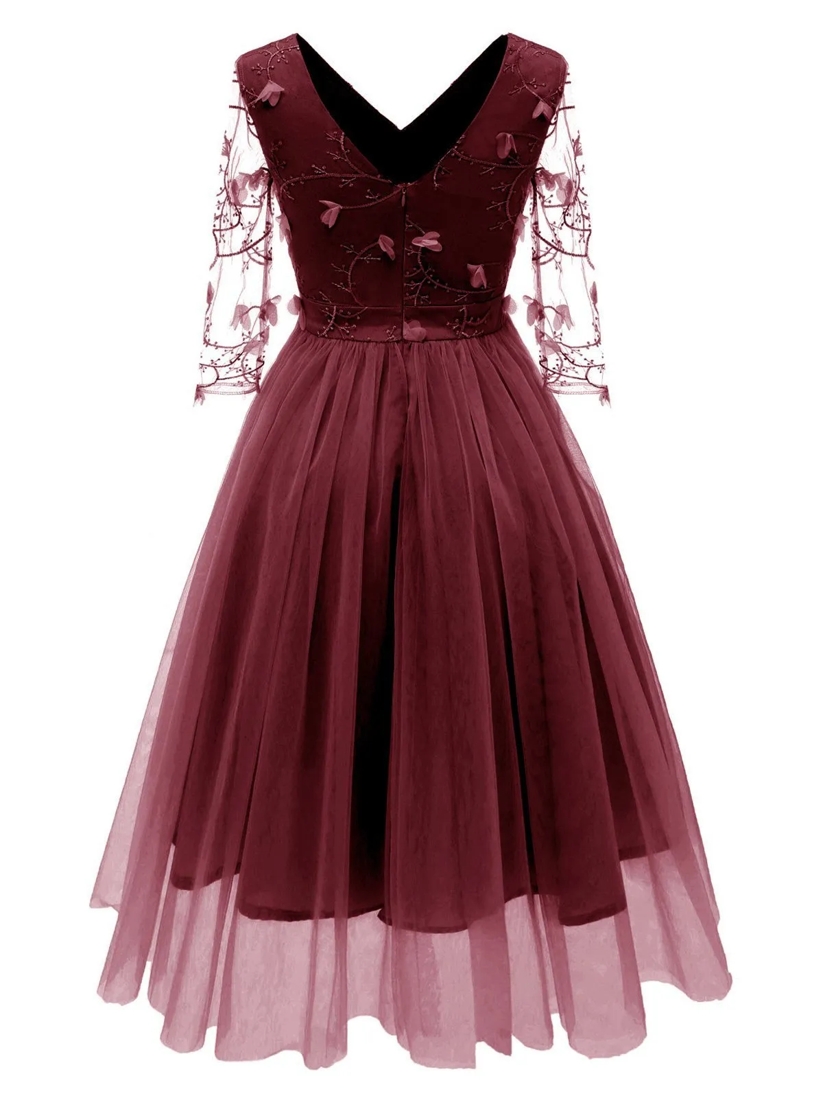 1950s Mesh Embroidery Bridesmaid Dress