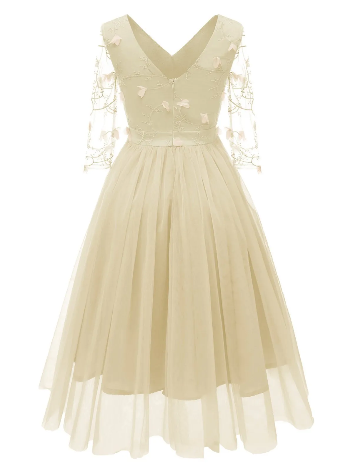 1950s Mesh Embroidery Bridesmaid Dress