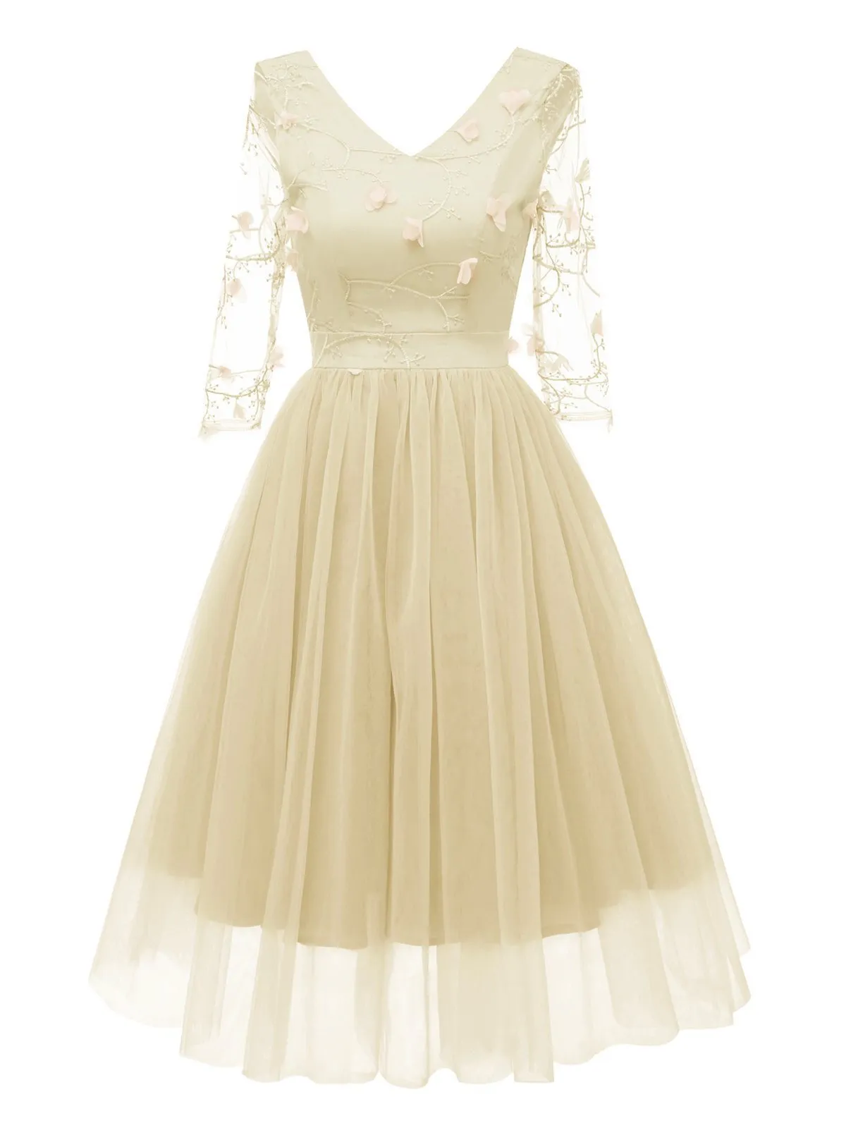 1950s Mesh Embroidery Bridesmaid Dress
