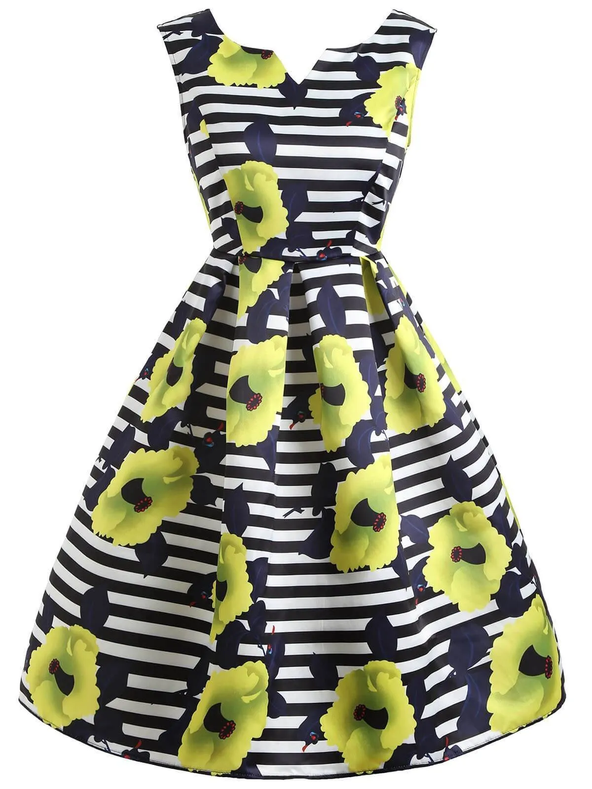 1950s Yellow Floral Striped Dress