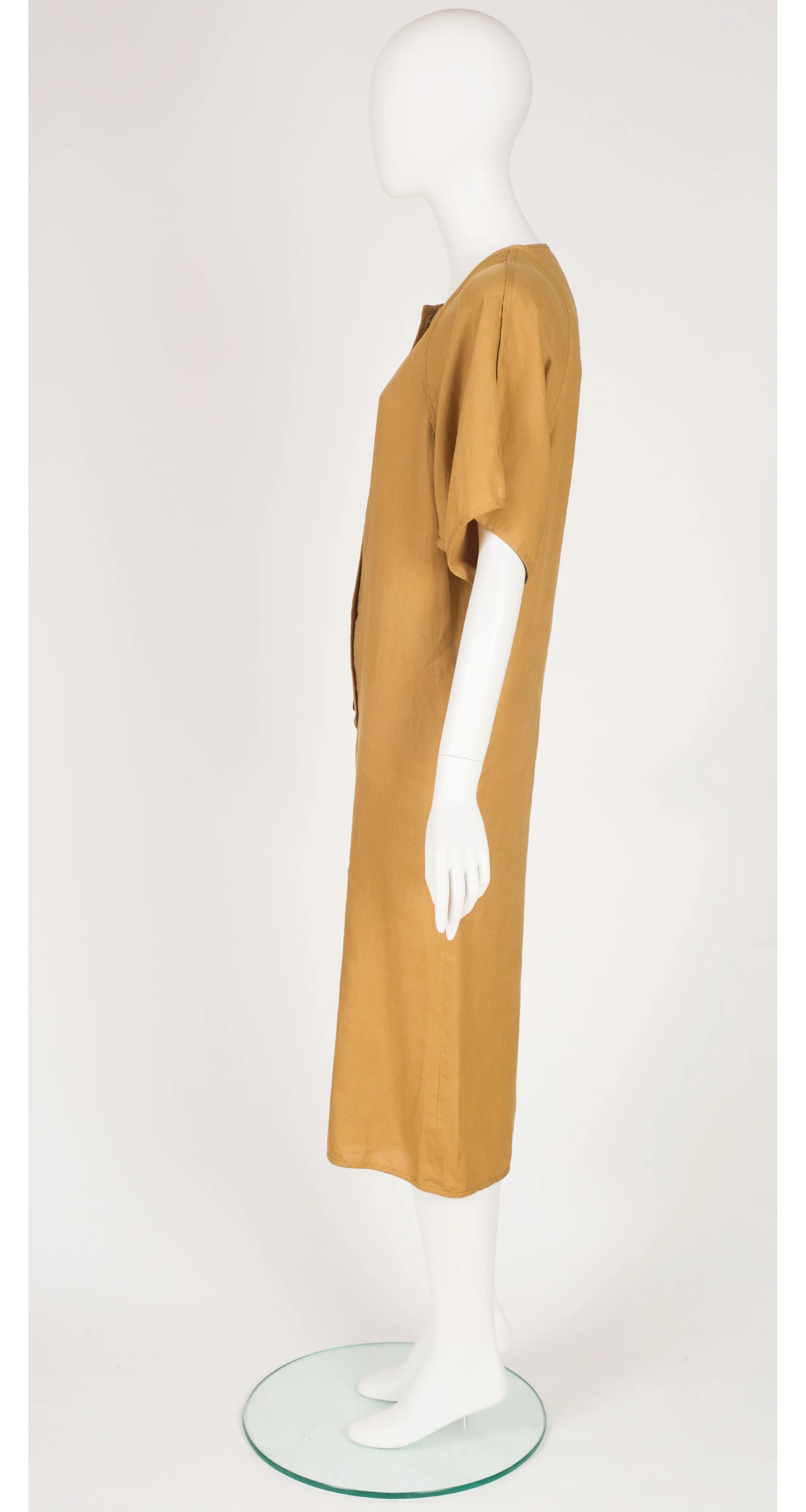 1970s Ochre Linen Short Sleeve Culottes Romper