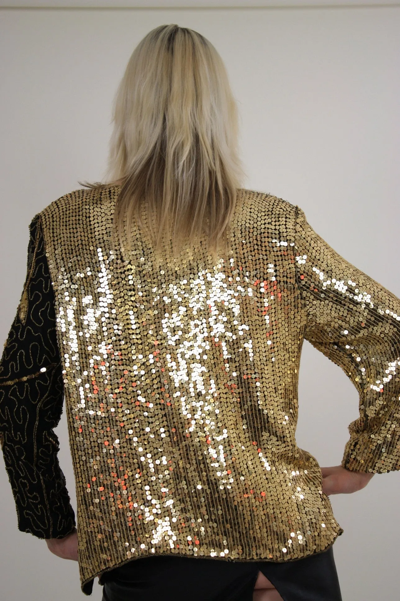 80s beaded metallic sequin top floral design sheer silk