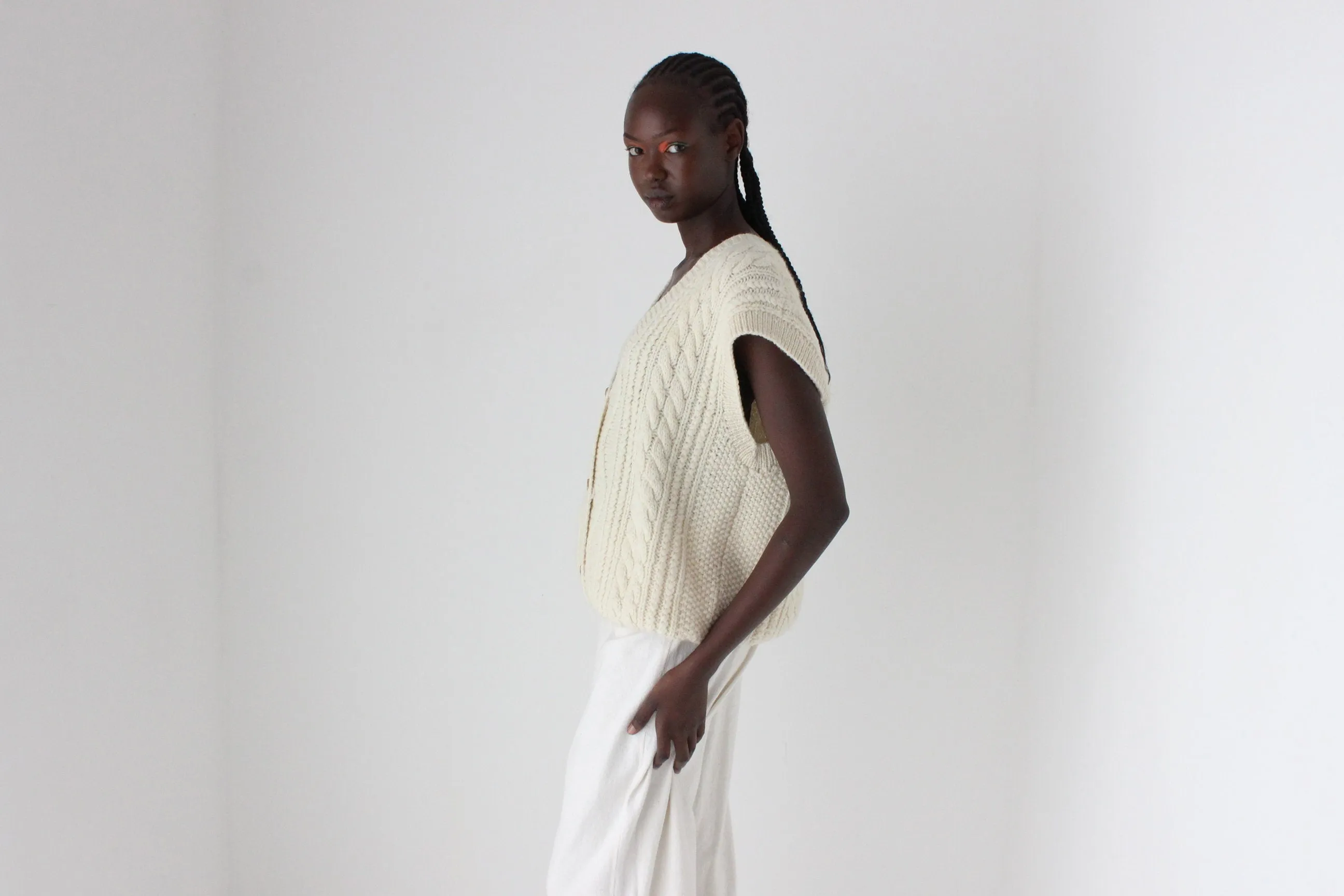 80s Wool Cable Knit Oversized Sweater Vest