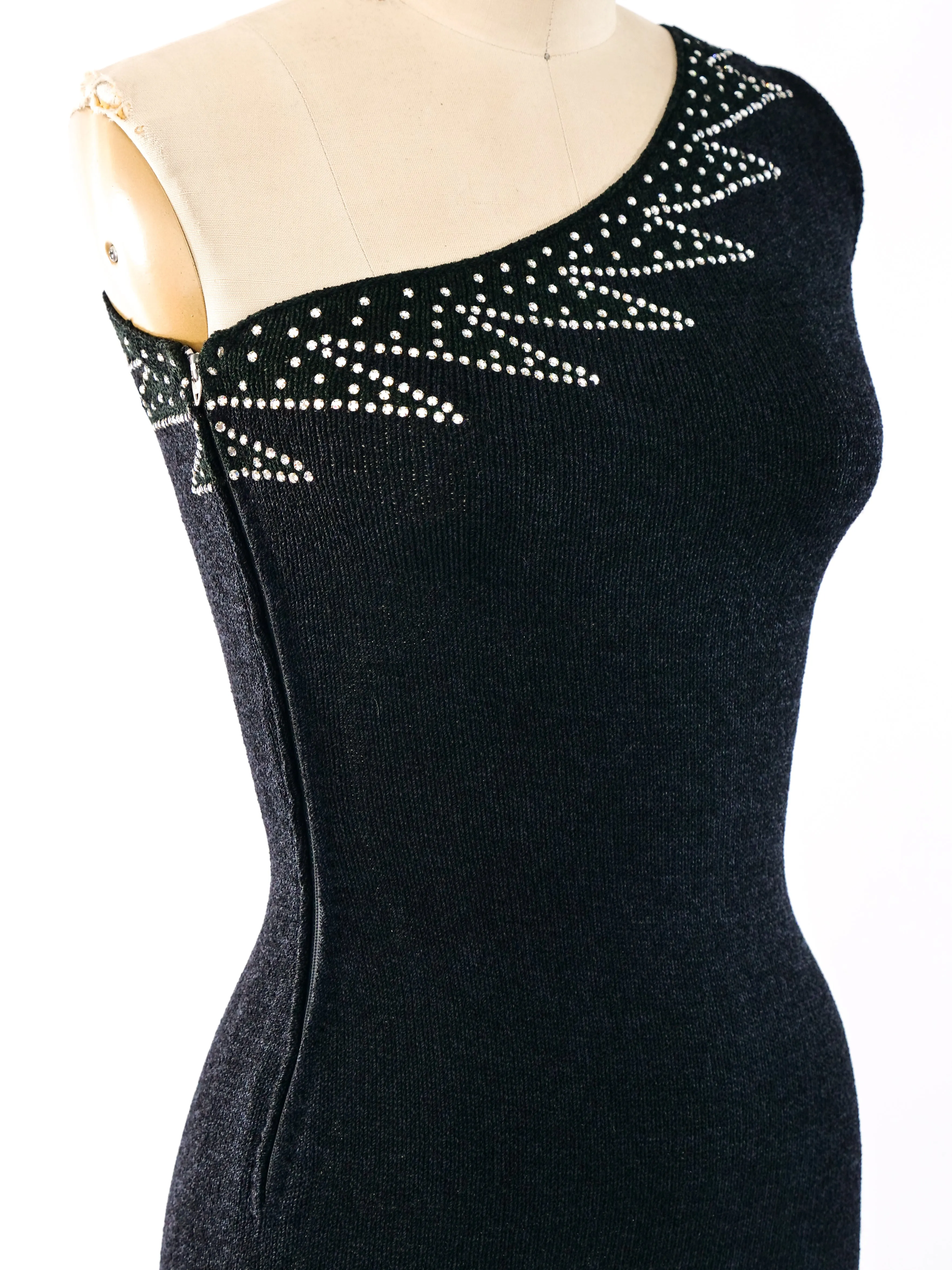 Adolfo Crystal Embellished Knit Dress