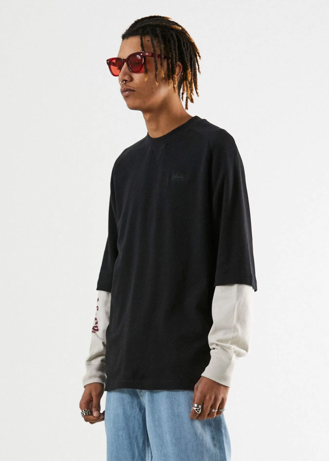 Afends Mens Waffle - Retro Raglan Fit Tee - Black