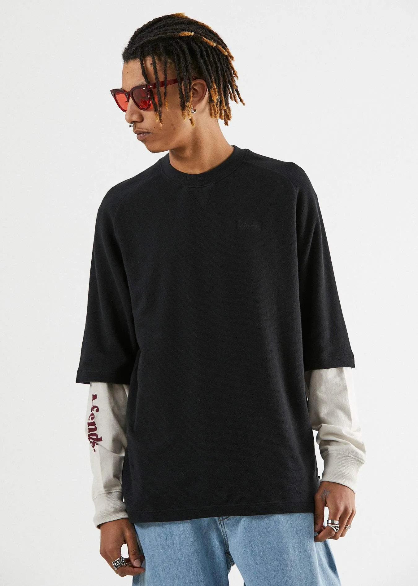 Afends Mens Waffle - Retro Raglan Fit Tee - Black