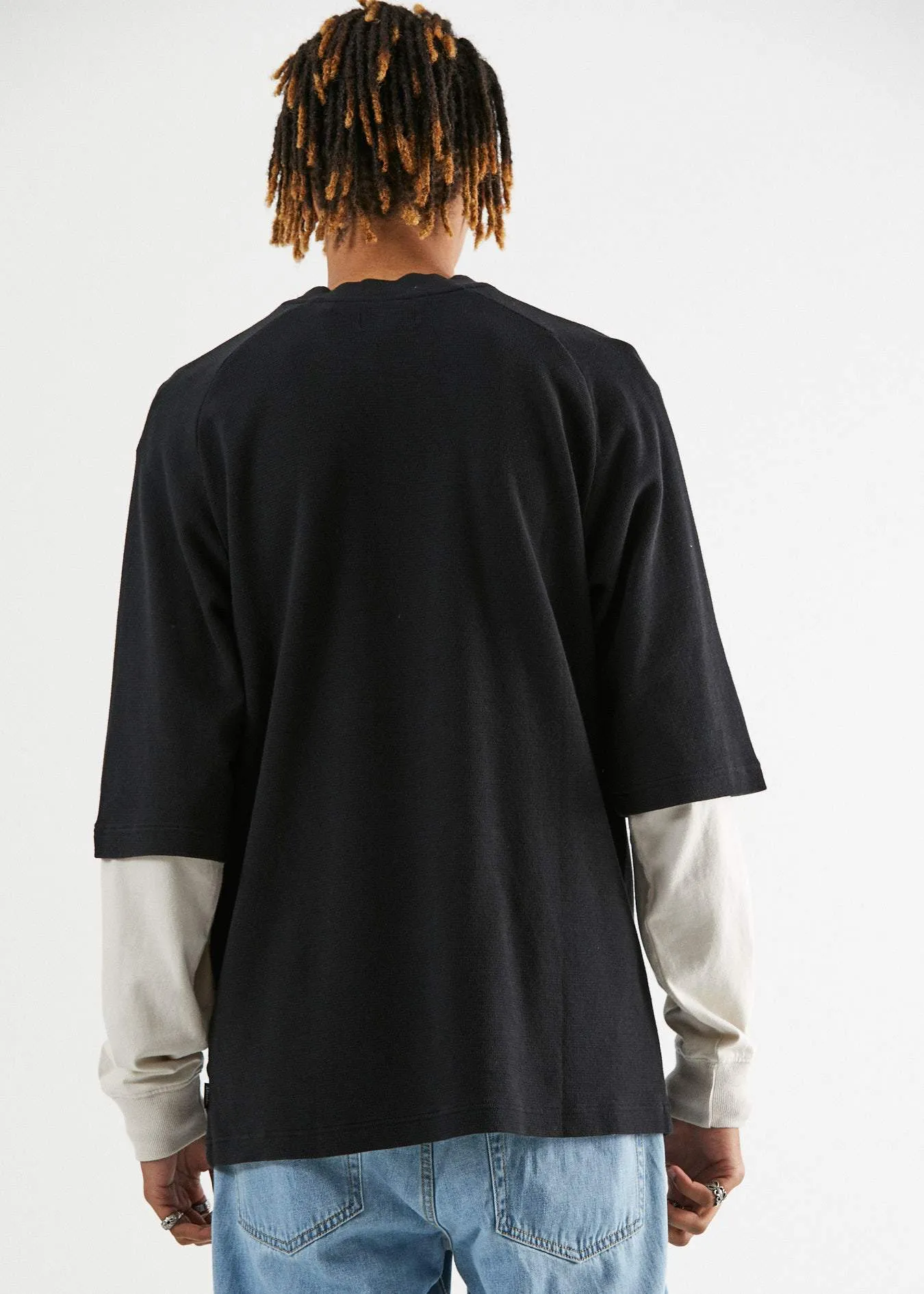 Afends Mens Waffle - Retro Raglan Fit Tee - Black