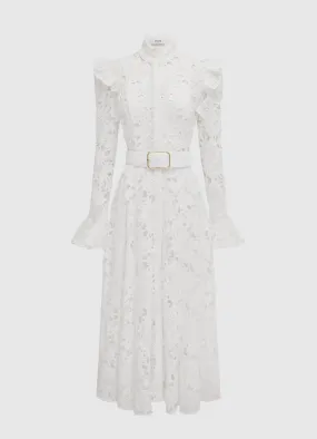 Aliyah Lace Butterfly Sleeve Midi Dress - Snow