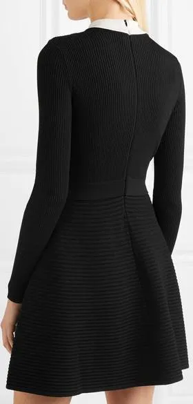 Appliqu̩d Point D'esprit-Paneled Ribbed-Knit Mini Dress