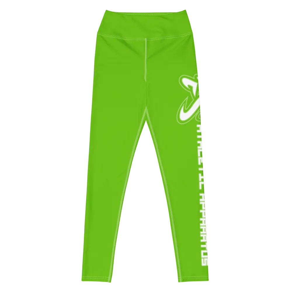 Athletic Apparatus Kelly Green White Logo White stitch Yoga Leggings