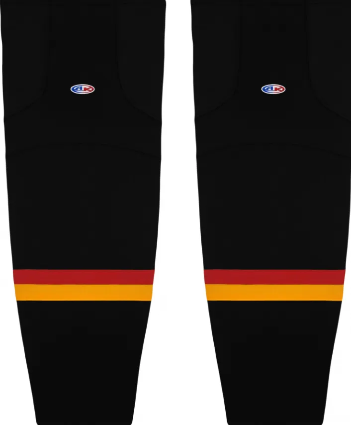 Athletic Knit (AK) HS2100-894 2021 Calgary Flames Reverse Retro Black Mesh Ice Hockey Socks