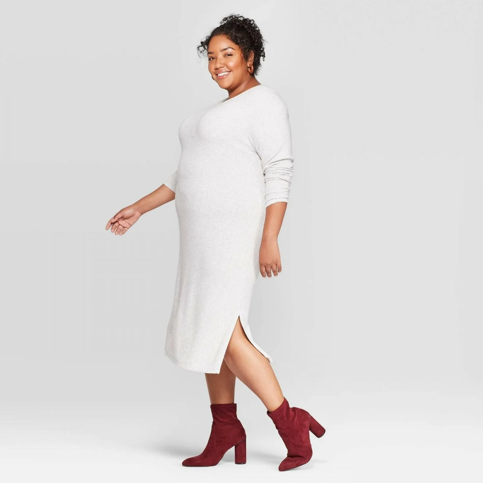 Ava & Viv Women's Plus Size Long Sleeve Scoop Neck Rib Knit Dress