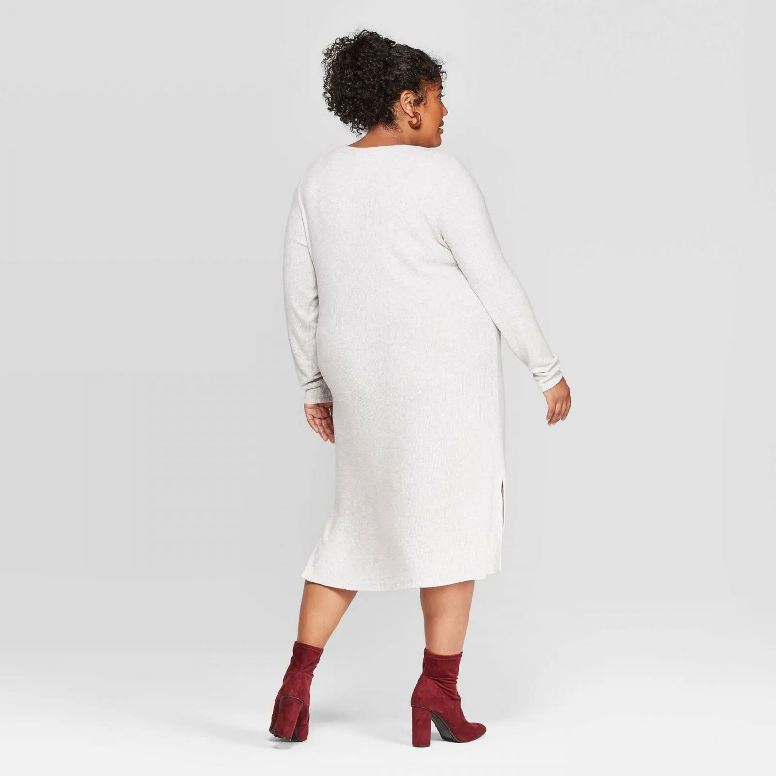 Ava & Viv Women's Plus Size Long Sleeve Scoop Neck Rib Knit Dress