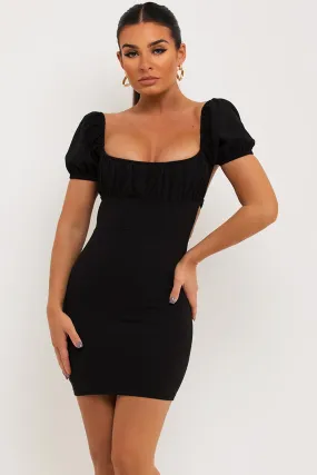 Backless Strappy Short Bodycon Dress Black