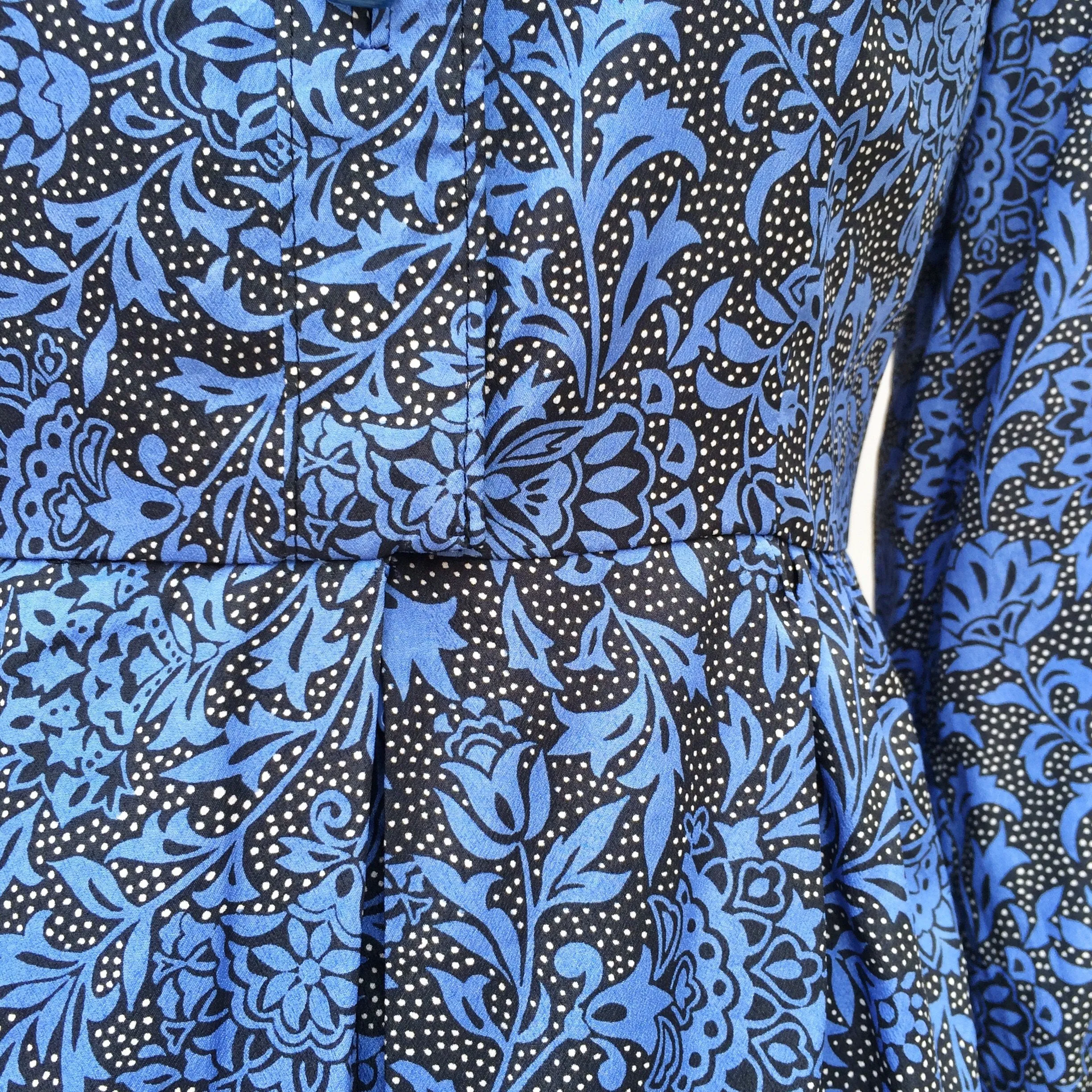 Batik Base | Vintage 1950s 1960s Simple silhouette Day Dress Blue florals and Polka Dots | Upcycled short sleeves