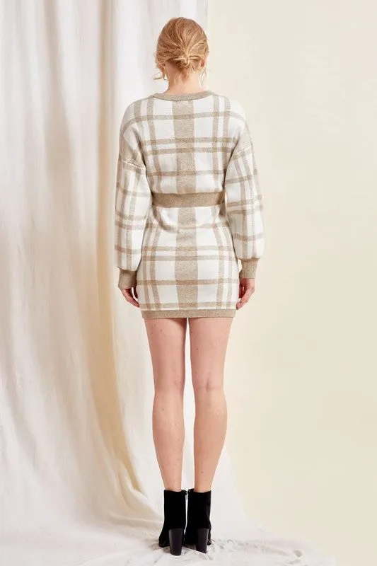 Beige Plaid Mini Dress
