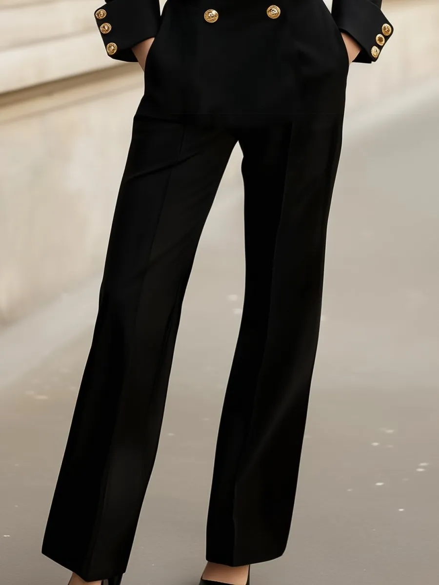 Black Double-Breasted Jumpsuit with Gold Button Detailing