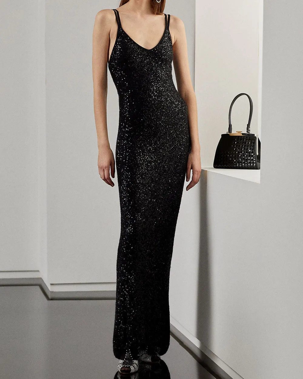 Black Sequin Knit Cocktail Dress
