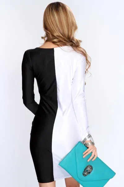 Black White Long Sleeve Sexy Bodycon Dress