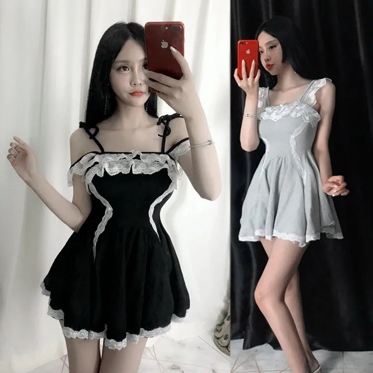 Black/Grey Lace Slip Dress AD10152