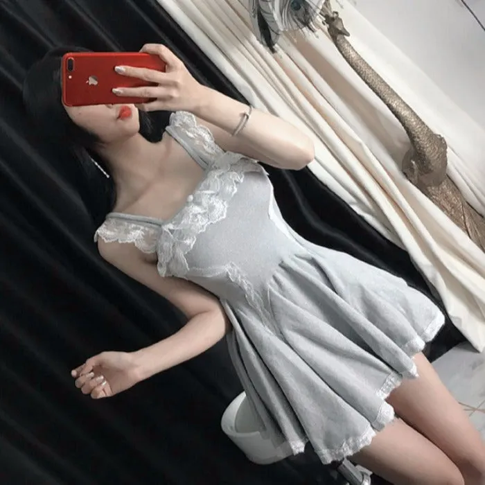 Black/Grey Lace Slip Dress AD10152