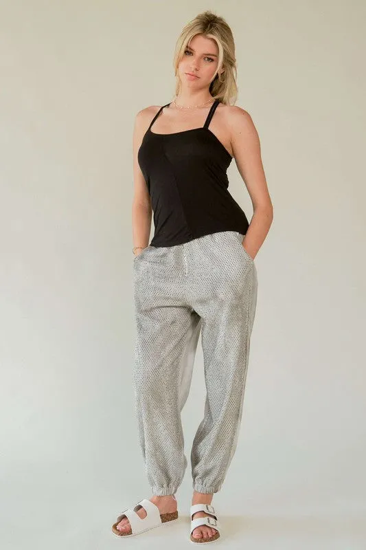 Blue Zone Planet |  Davi & Dani Rhinestone Elastic Waist Joggers