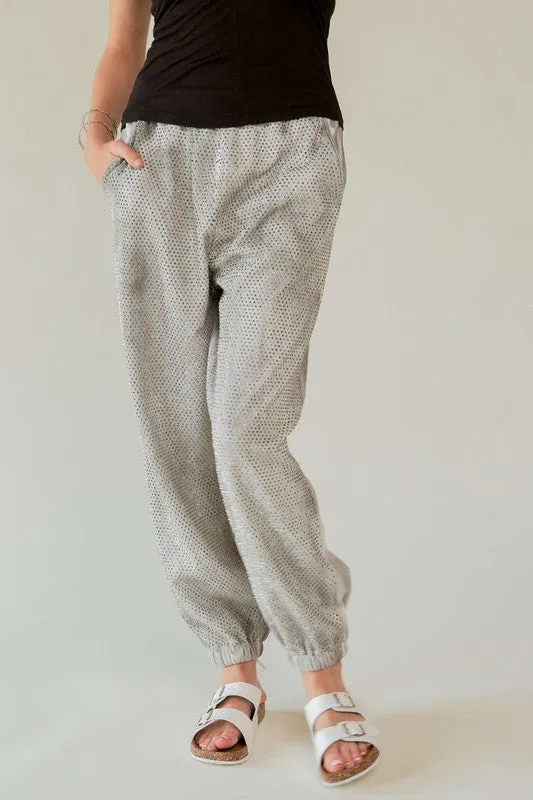 Blue Zone Planet |  Davi & Dani Rhinestone Elastic Waist Joggers