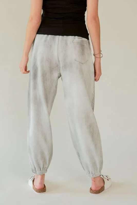 Blue Zone Planet |  Davi & Dani Rhinestone Elastic Waist Joggers