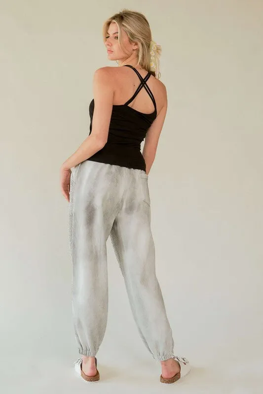 Blue Zone Planet |  Davi & Dani Rhinestone Elastic Waist Joggers