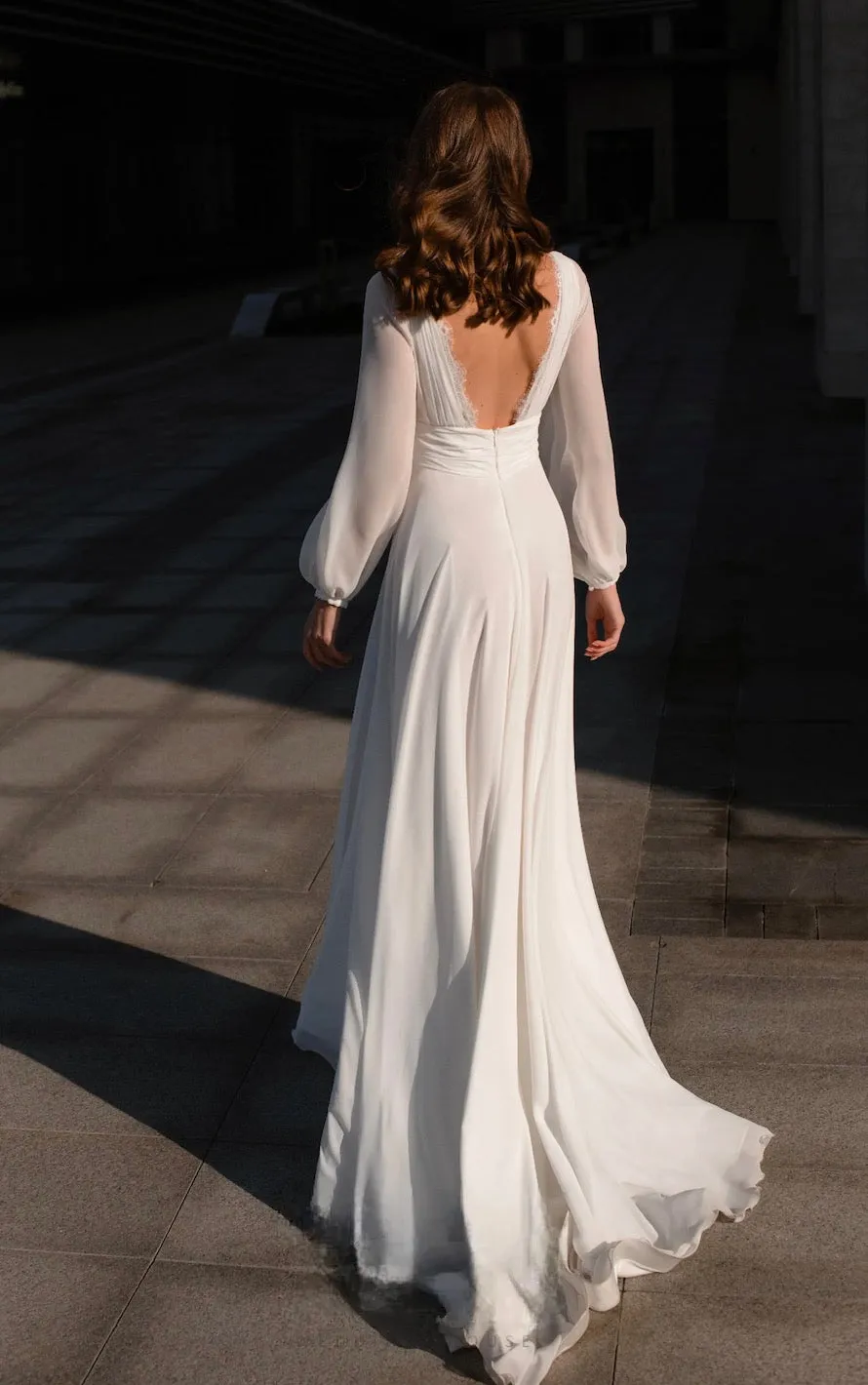 Boho Long Sleeve Sexy Slit Wedding Dress
