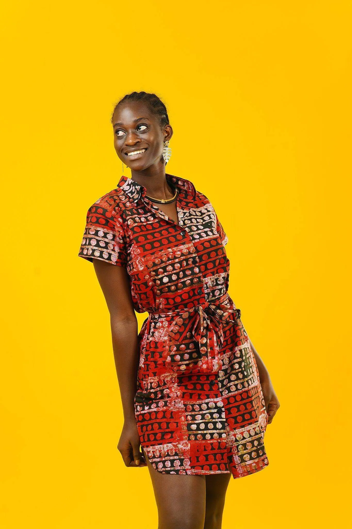 Boko Red Batik Midi Shirt Dress