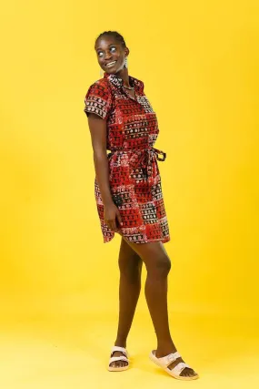 Boko Red Batik Midi Shirt Dress