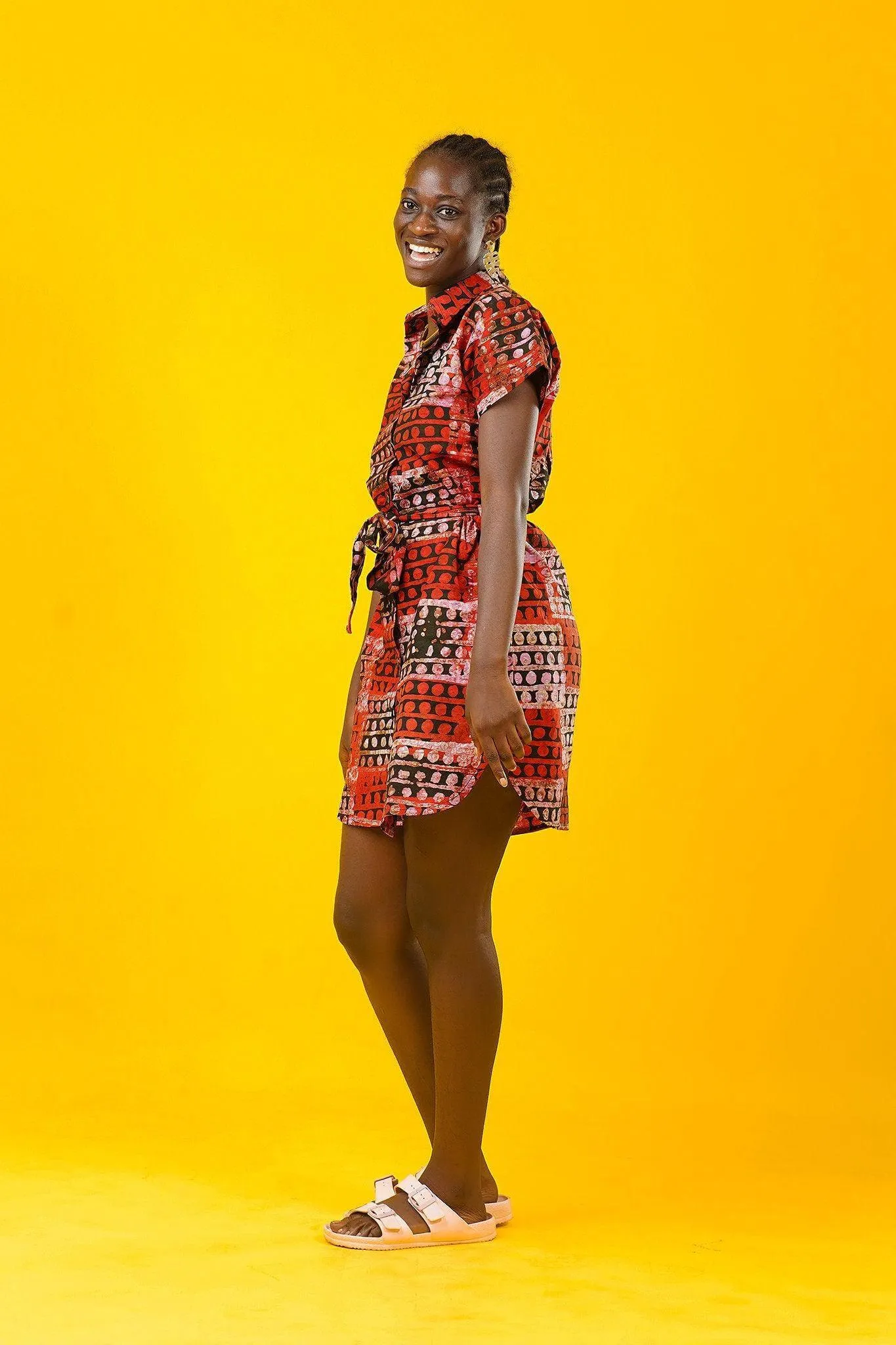 Boko Red Batik Midi Shirt Dress