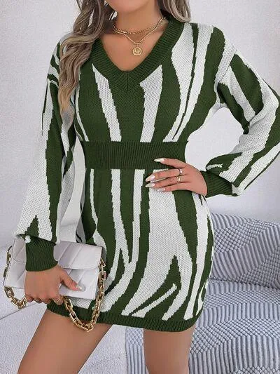 Bold And Wild Long Sleeve Zebra Print Sweater Dress
