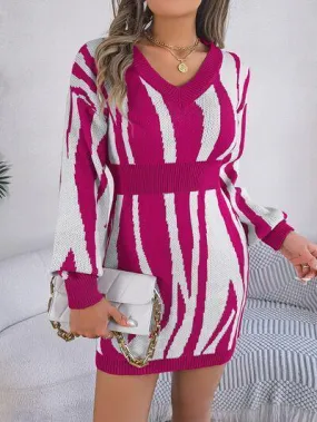 Bold And Wild Long Sleeve Zebra Print Sweater Dress