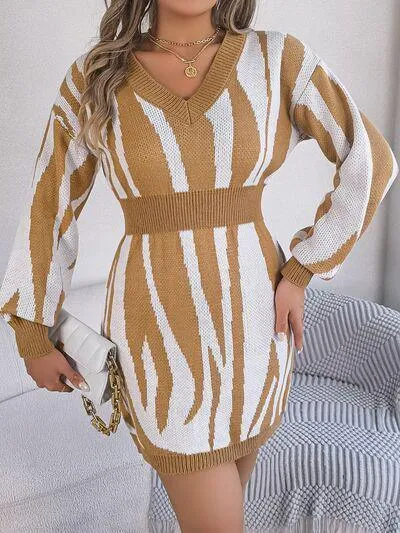 Bold And Wild Long Sleeve Zebra Print Sweater Dress