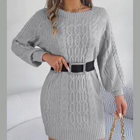 Cable-Knit Round Neck Sweater Dress