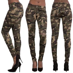 Camouflage Holes Slim-Fit Skinny Pocket Pants