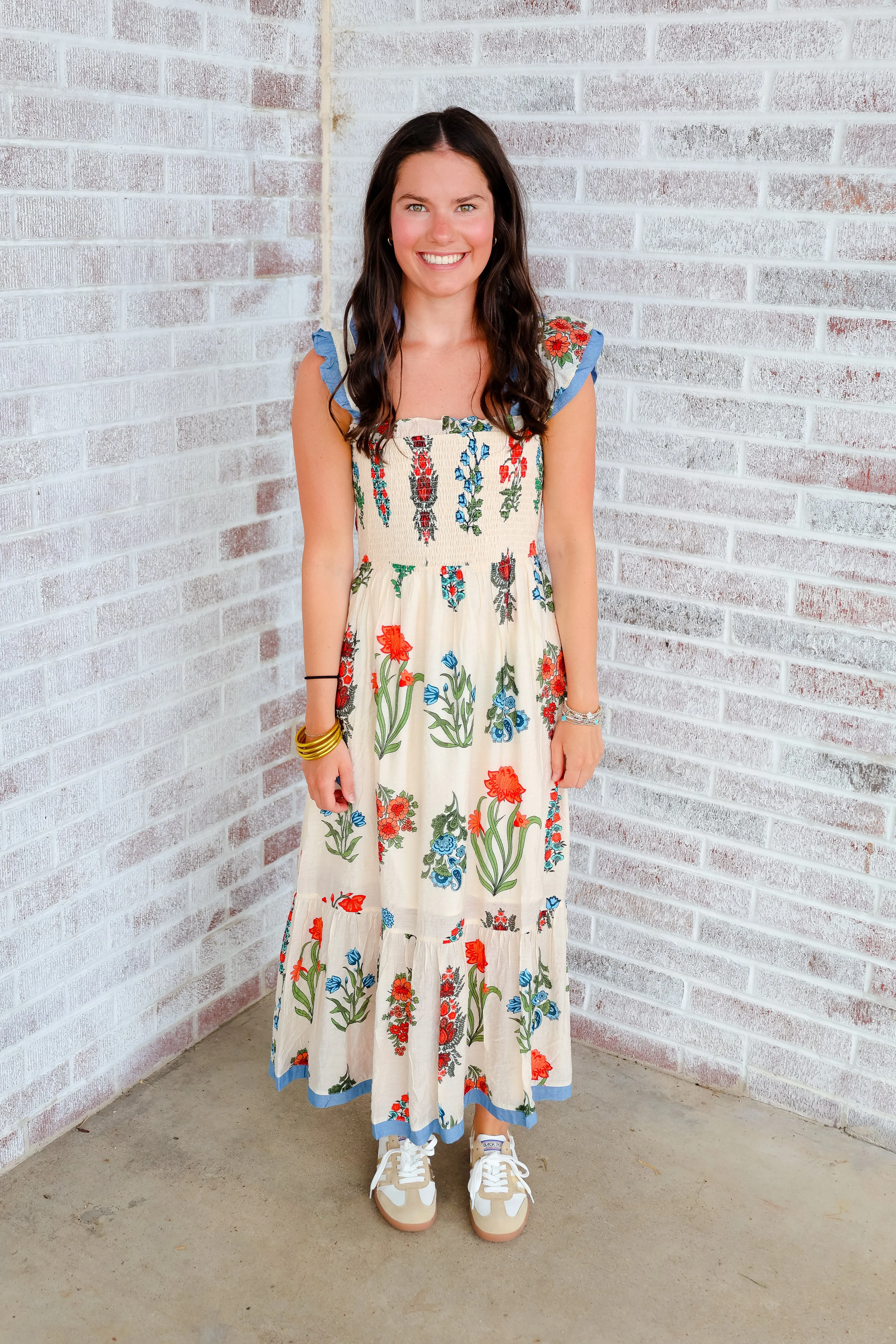 Catch Your Gaze Smocked Flower Print Dress