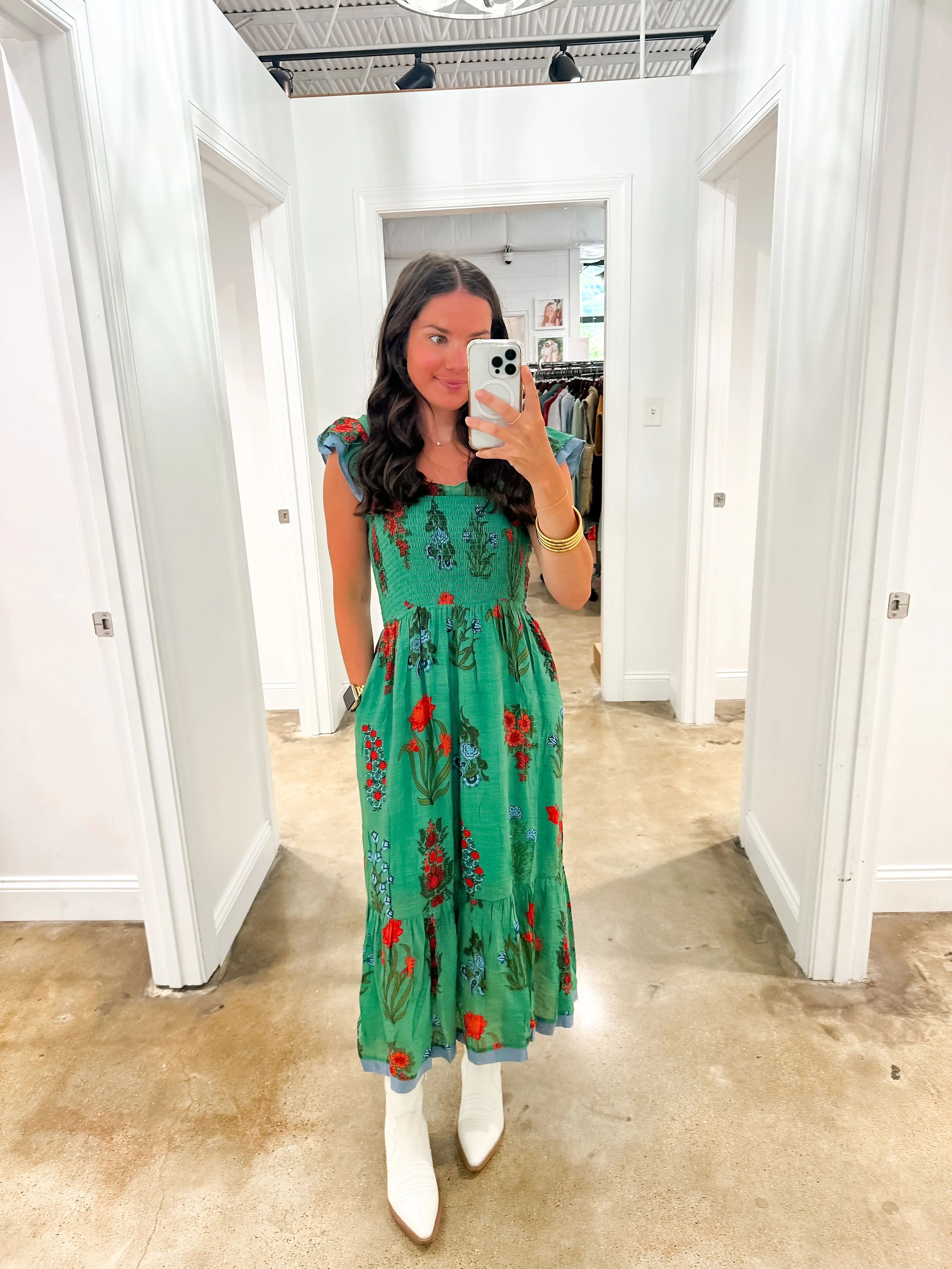Catch Your Gaze Smocked Flower Print Dress
