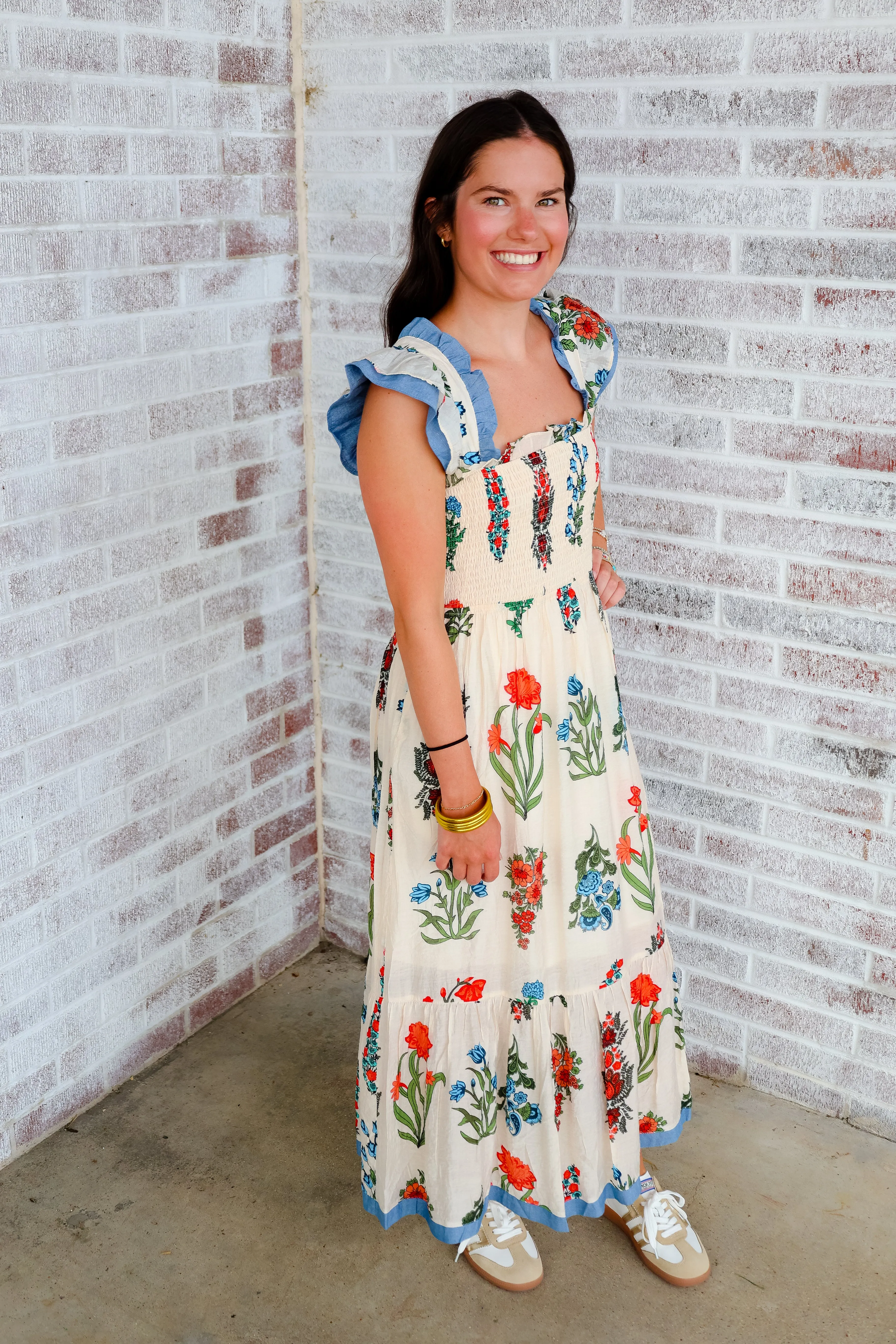 Catch Your Gaze Smocked Flower Print Dress