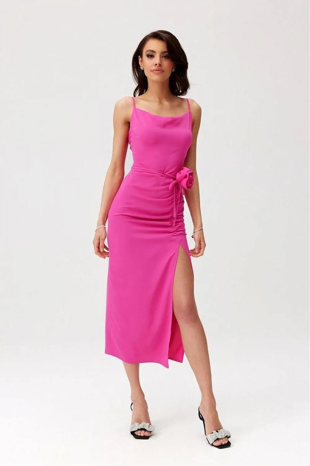 Chic Maribel Midi Cocktail Dress with Floral Accent by Roco Fashion