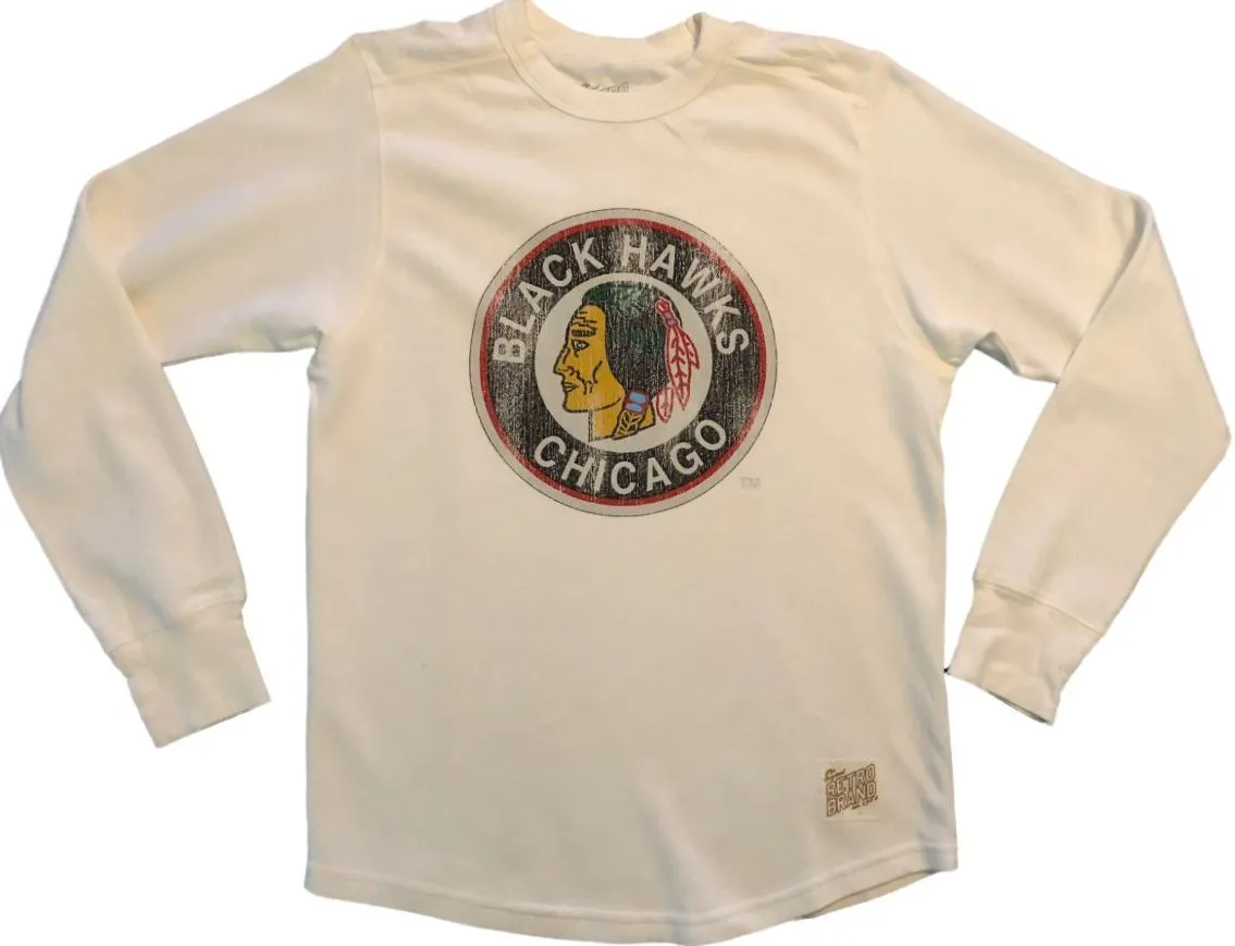 Chicago Blackhawks Retro Brand Off-White LS Thick Knit Crew Neck T-Shirt (S)